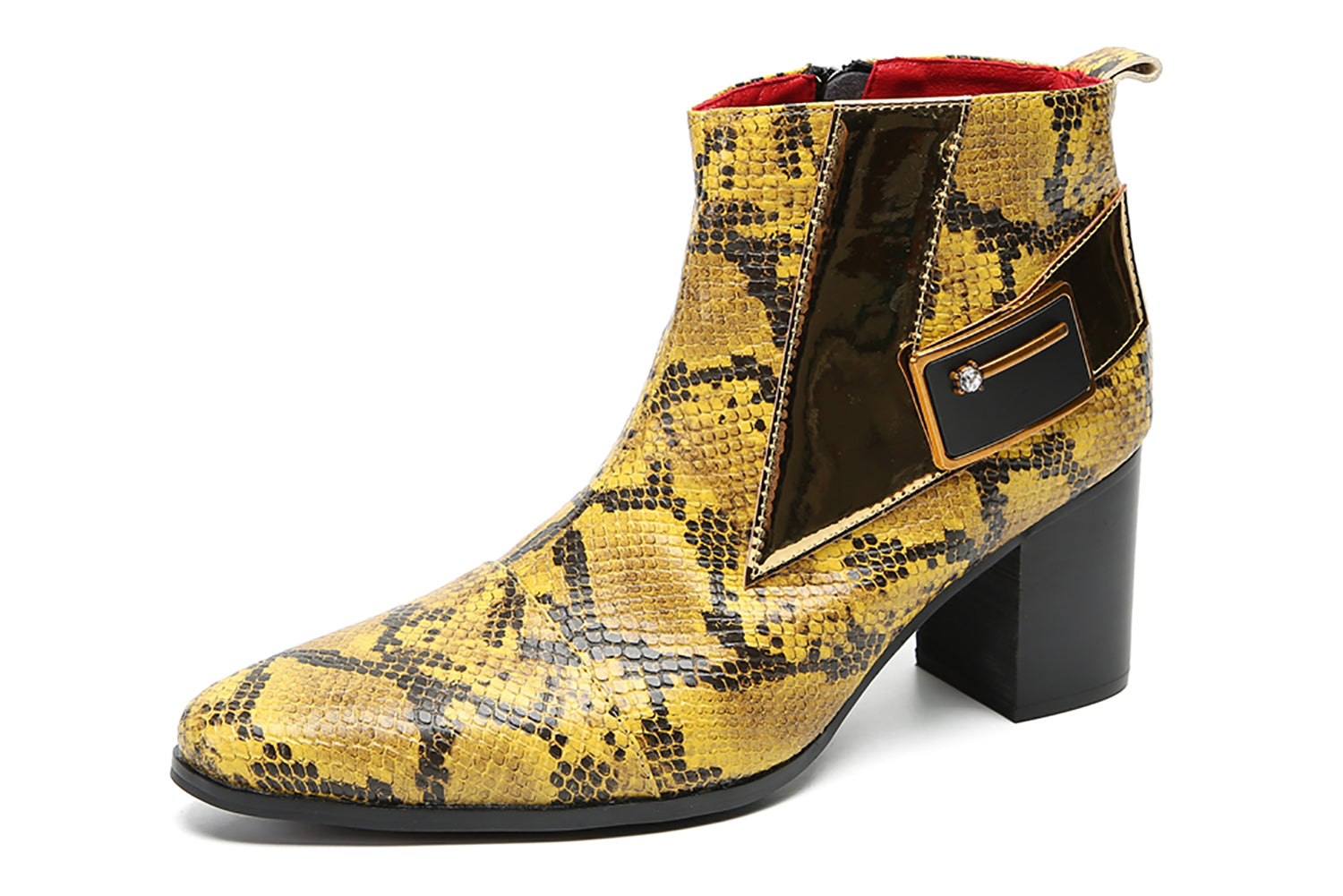 Men's Hight Top Snakeskin Texture Western Boots