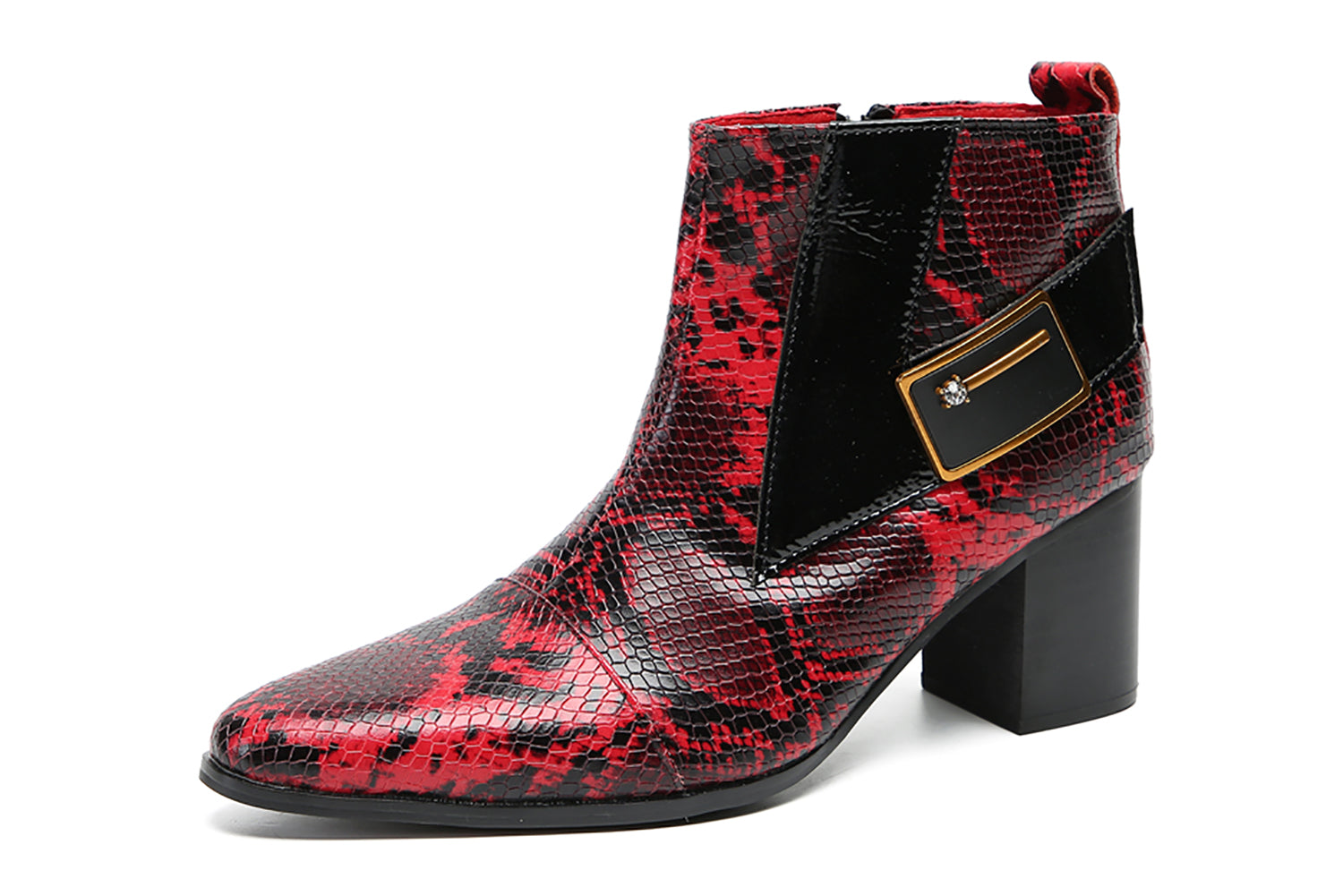 Men's Hight Top Snakeskin Texture Western Boots
