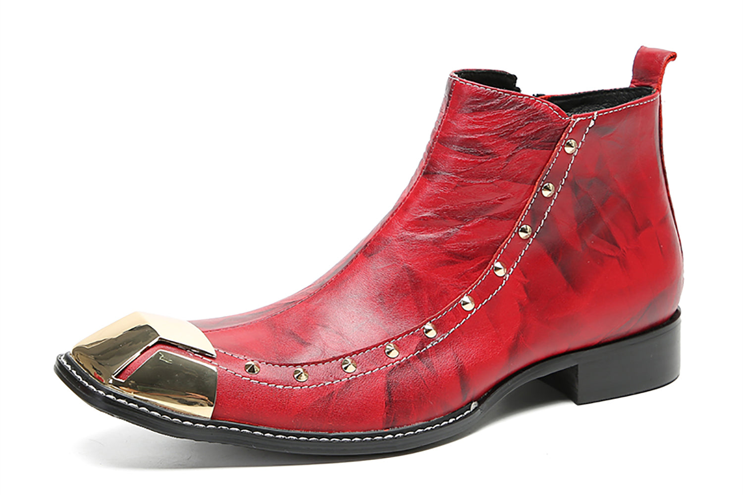 Men's Metal Square Toe Beads Zipper Western Boots