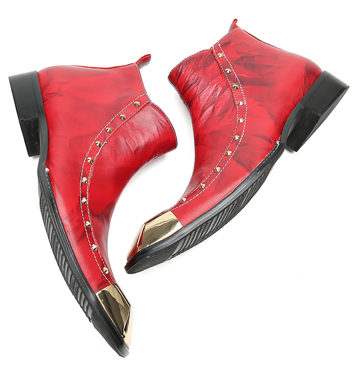 Men's Metal Square Toe Beads Zipper Western Boots