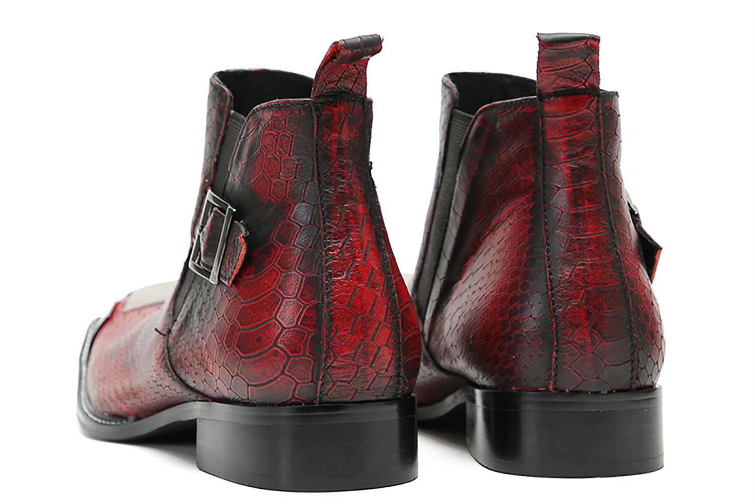 Men's Metal Square Toe Buckles Chelsea Western Boots