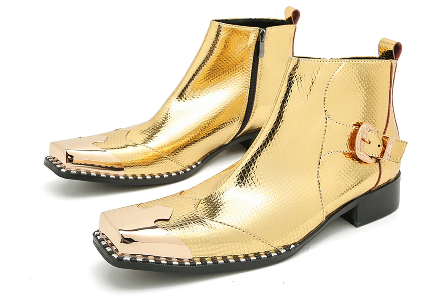 Men's Metal Square Toe Buckles Western Boots