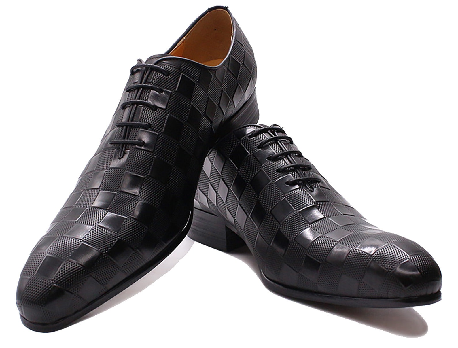 Zapatos Oxford con textura a cuadros hechos a mano para hombre