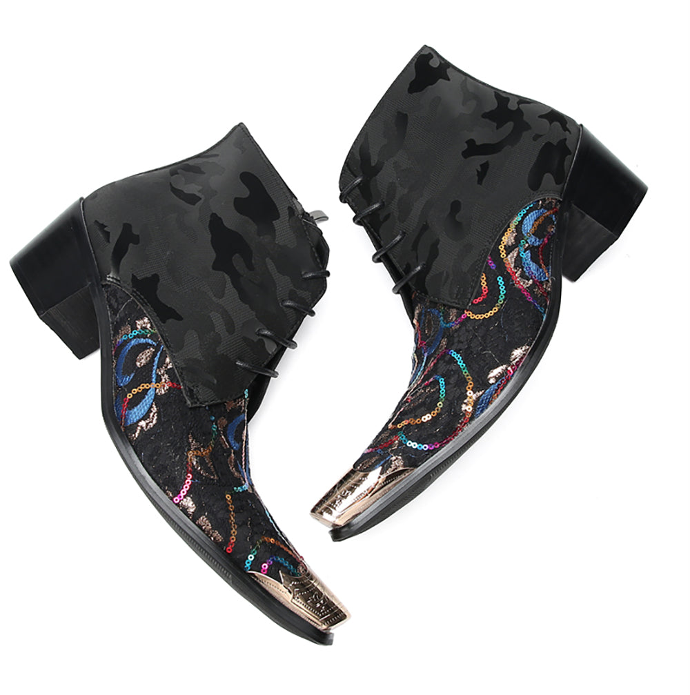 Men's Metal Toe Sequins Western Boots