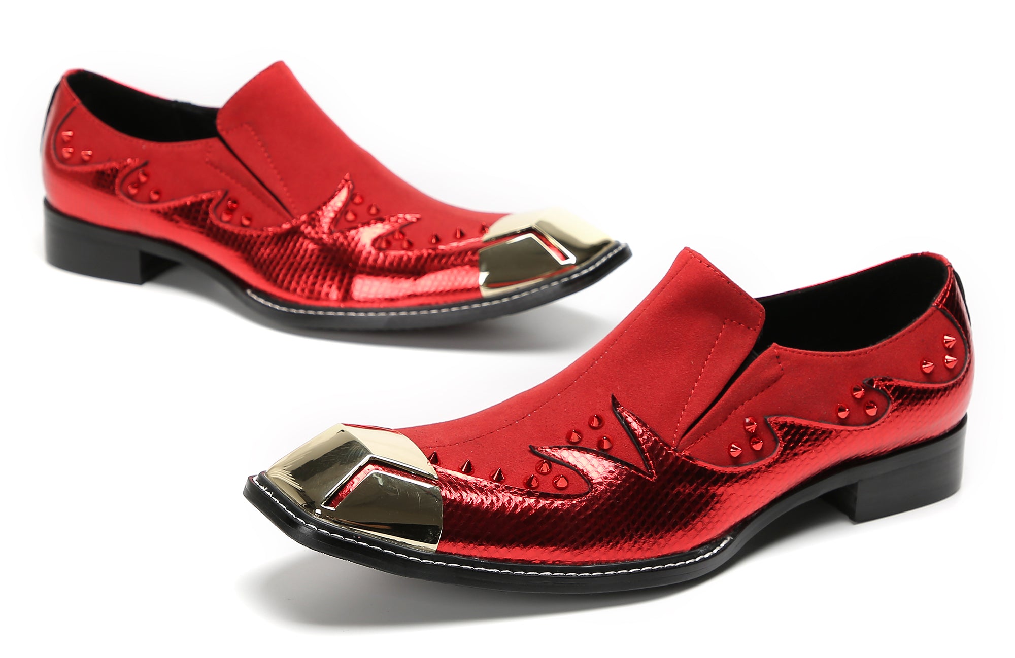 Men's Metal-Square Toe Beaded Suede Western Loafers