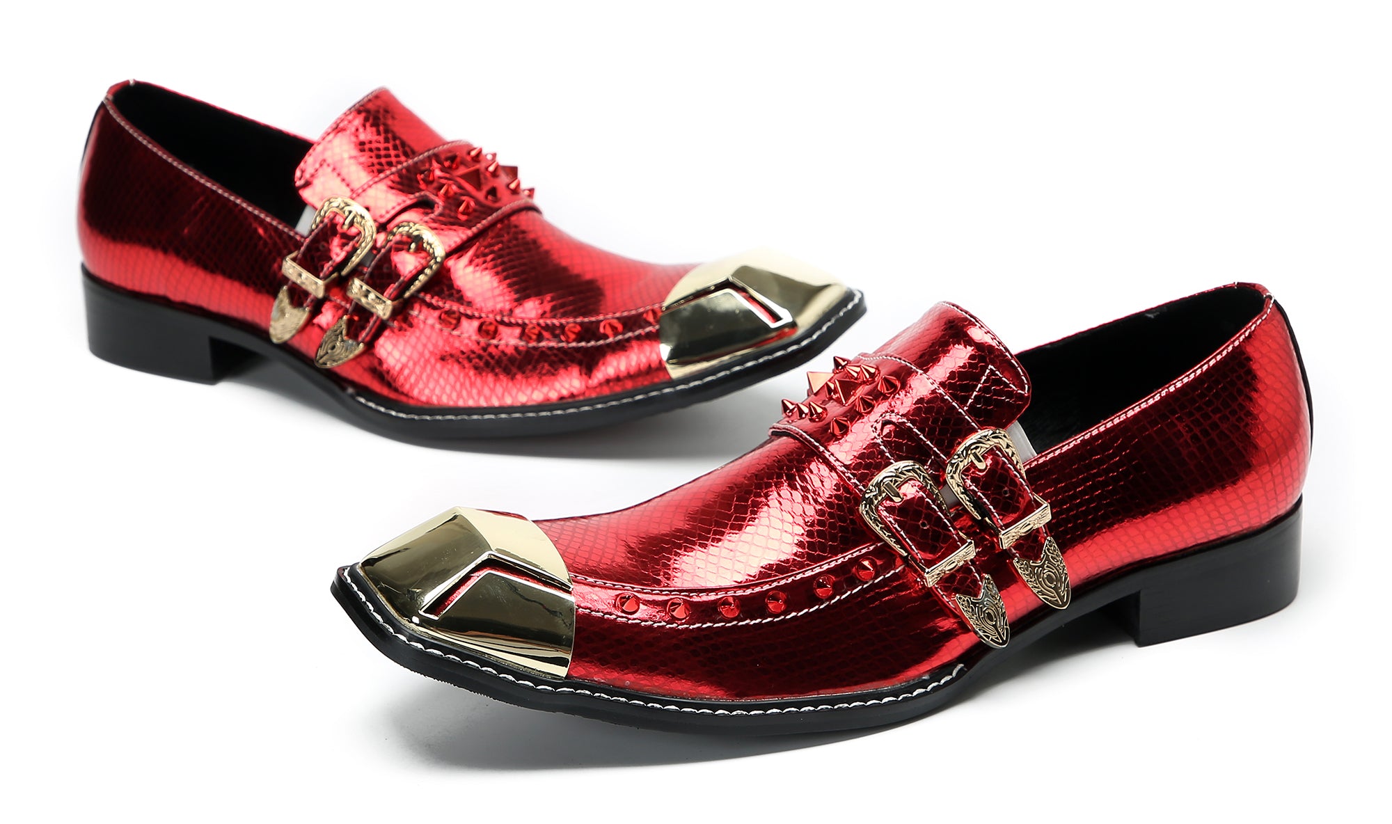 Men's Metal-Square Toe Western Buckle Loafers