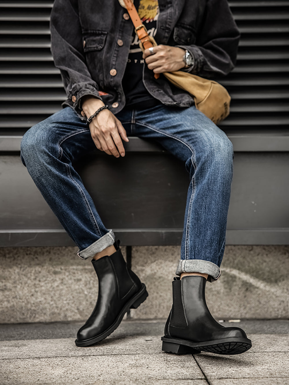 Men's Genuine Leather Handmade Tuxedo Chelsea Boots