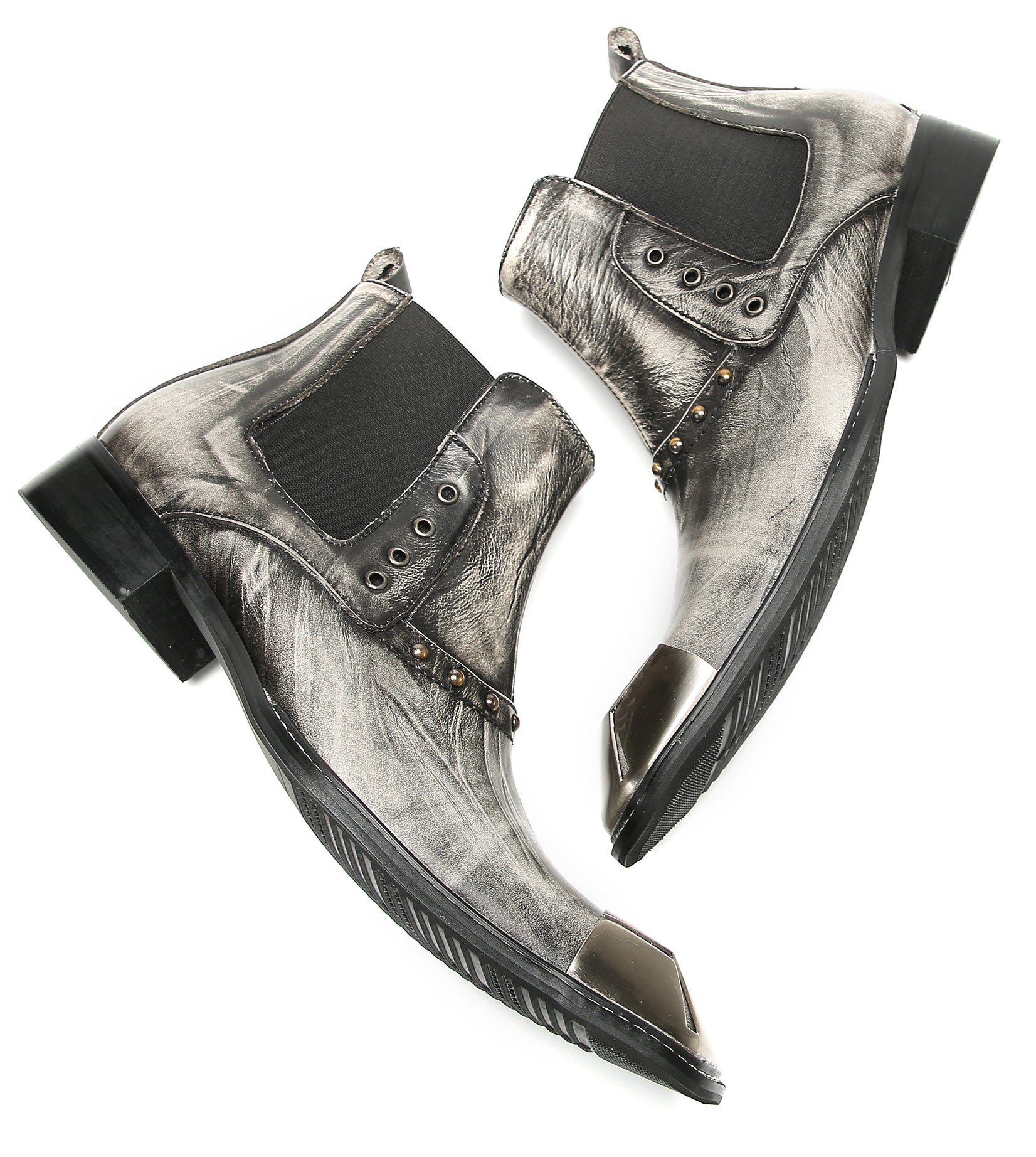 Men's Metal-Square Toe Zipper Fashion  Western Boots
