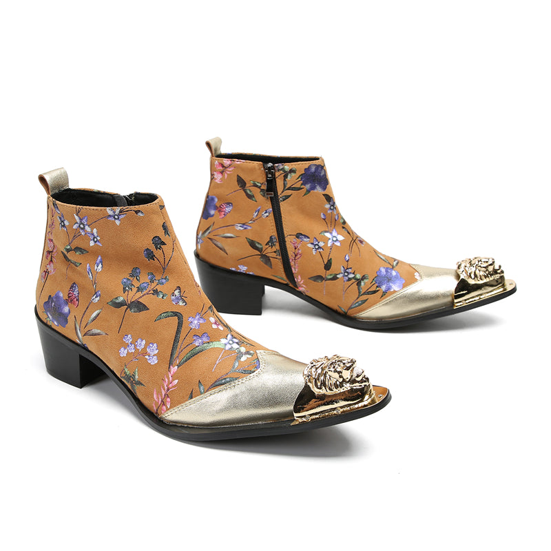 Men's Metal Toe Flowers Western Boots