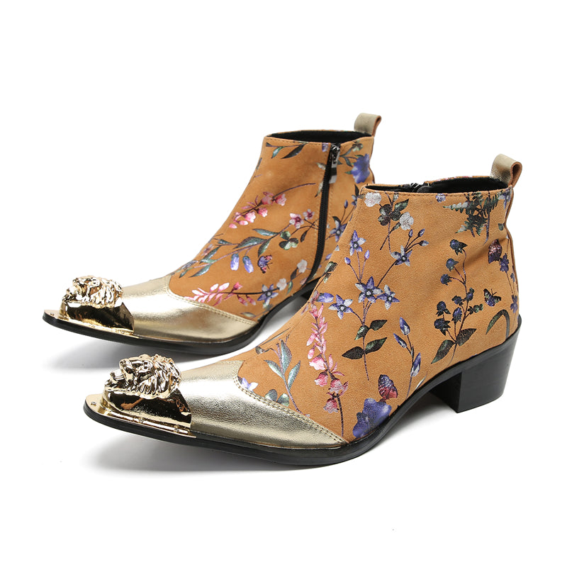 Men's Metal Toe Flowers Western Boots