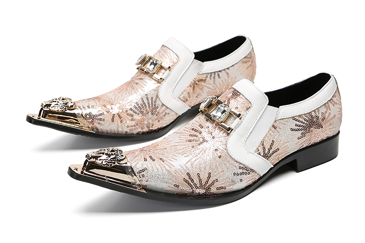 Men's Metal-Tip Toe Sequins Western Penny Loafers