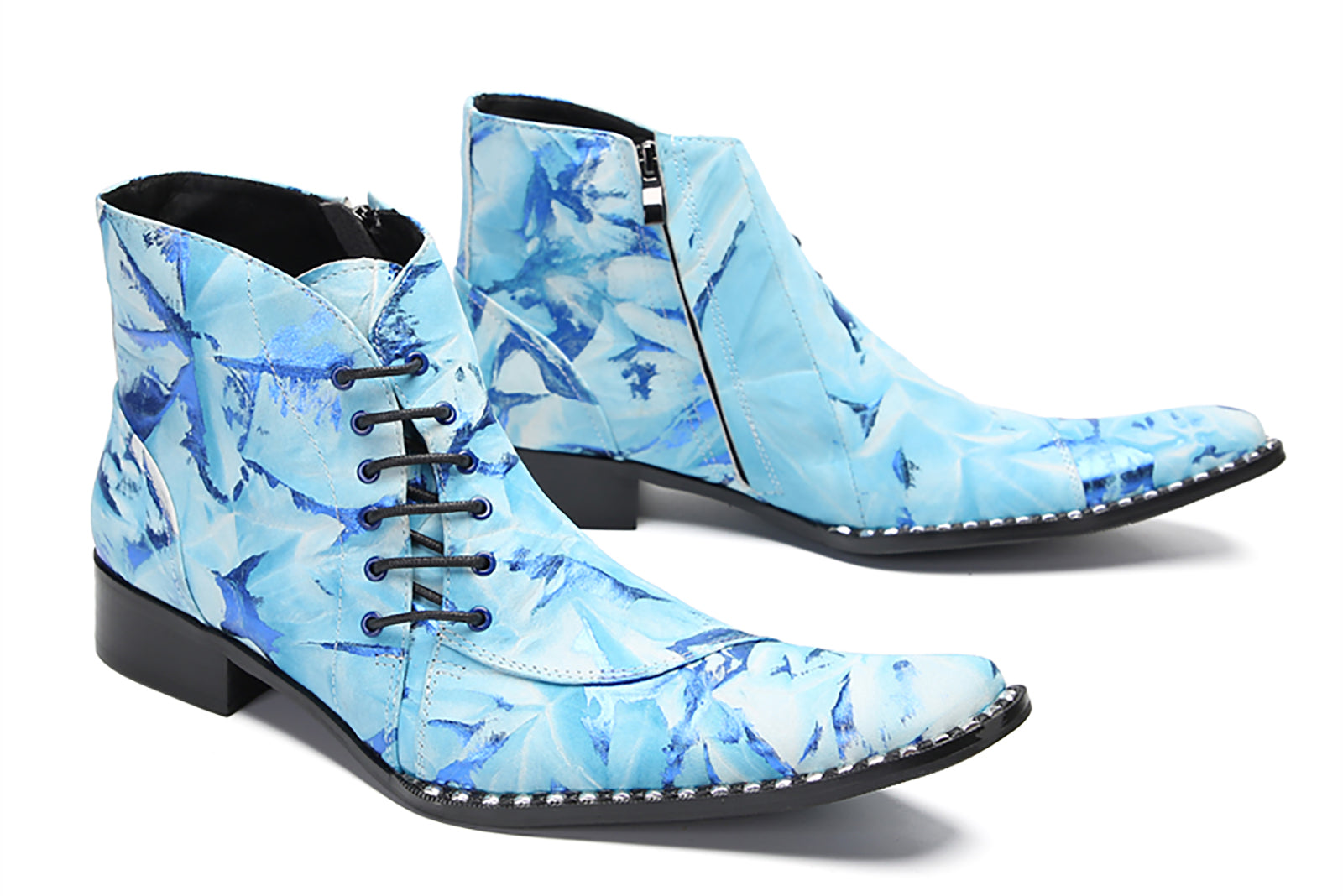 Men's Slant Lace Up Graffiti Western Boots