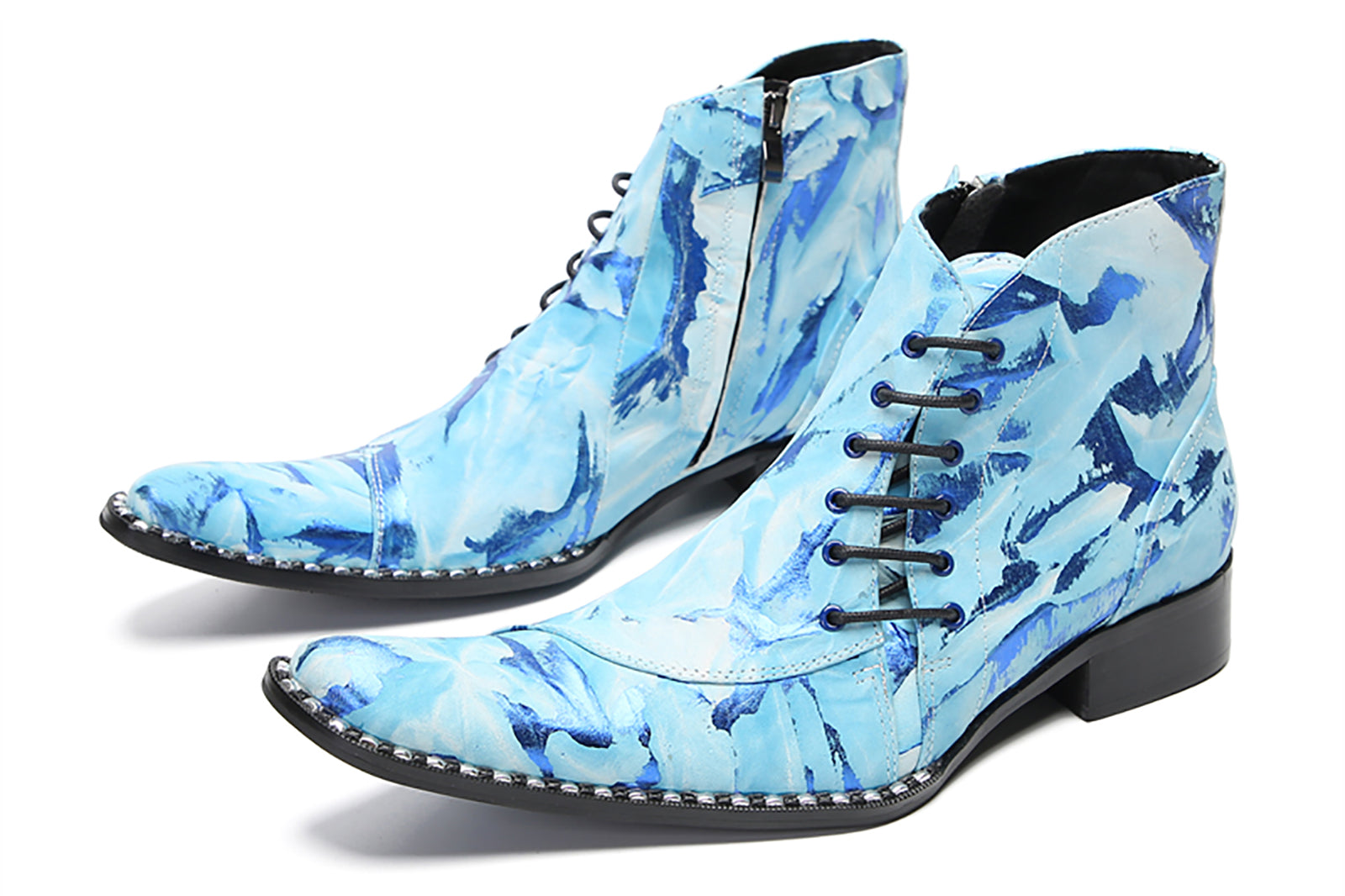 Men's Slant Lace Up Graffiti Western Boots