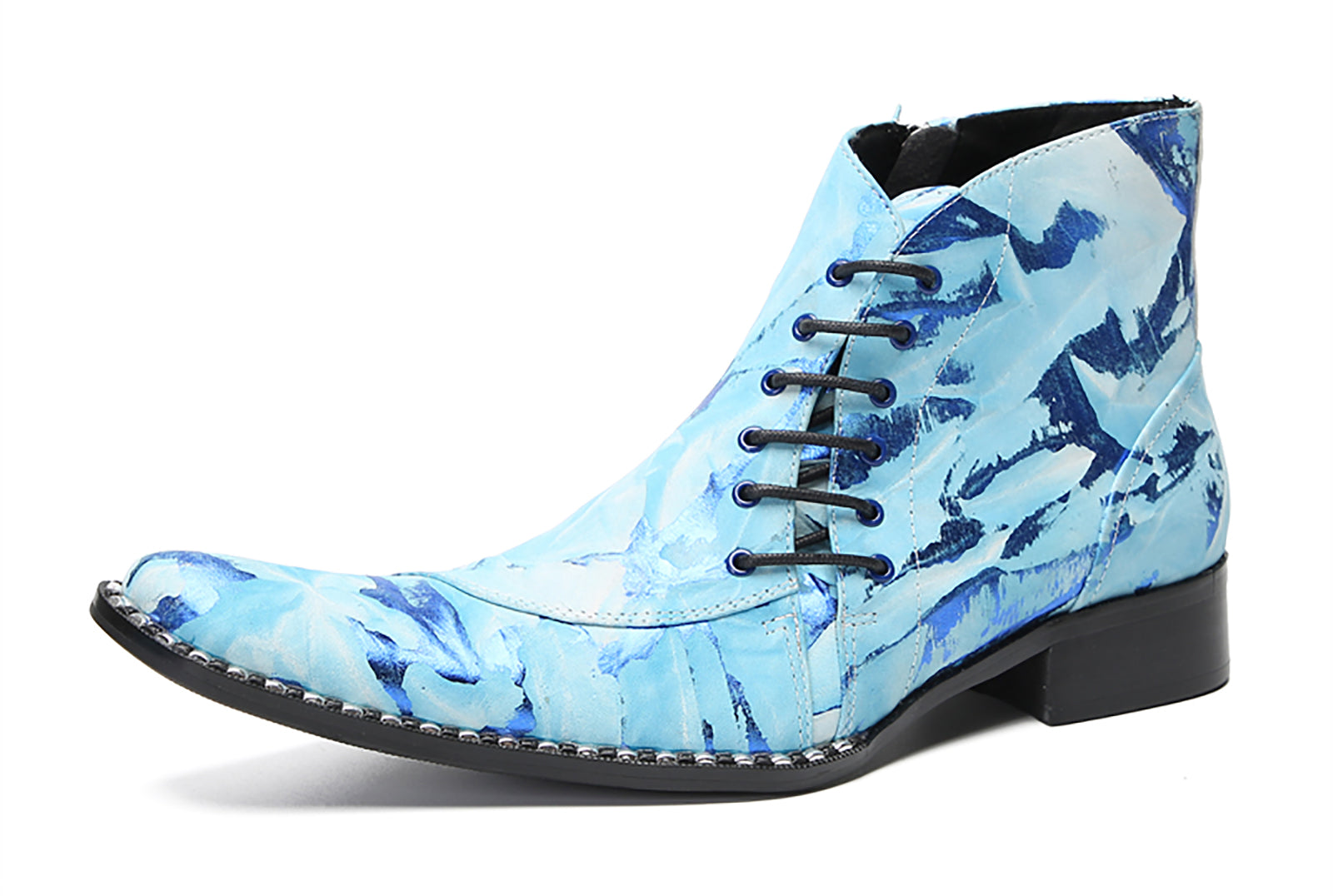 Men's Slant Lace Up Graffiti Western Boots