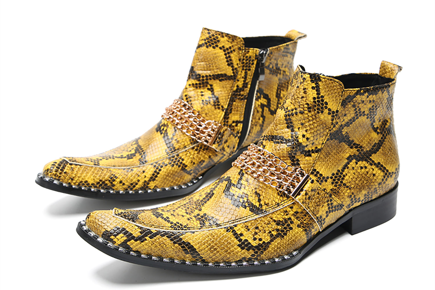 Men's Buttons Snakeskin Pattern Western Boots