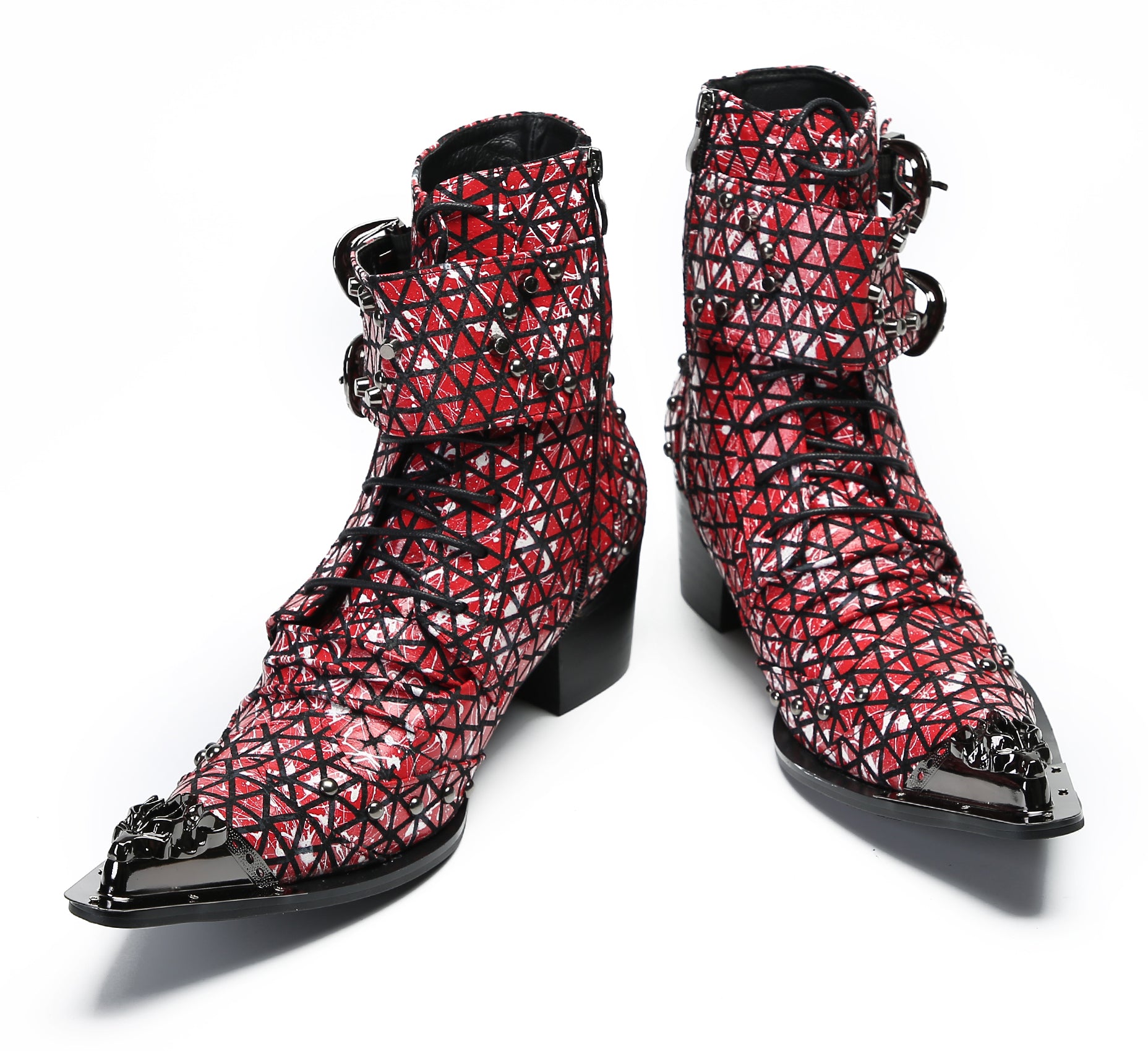 Men's Metal-Tip Toe Beads Hight Western Boots