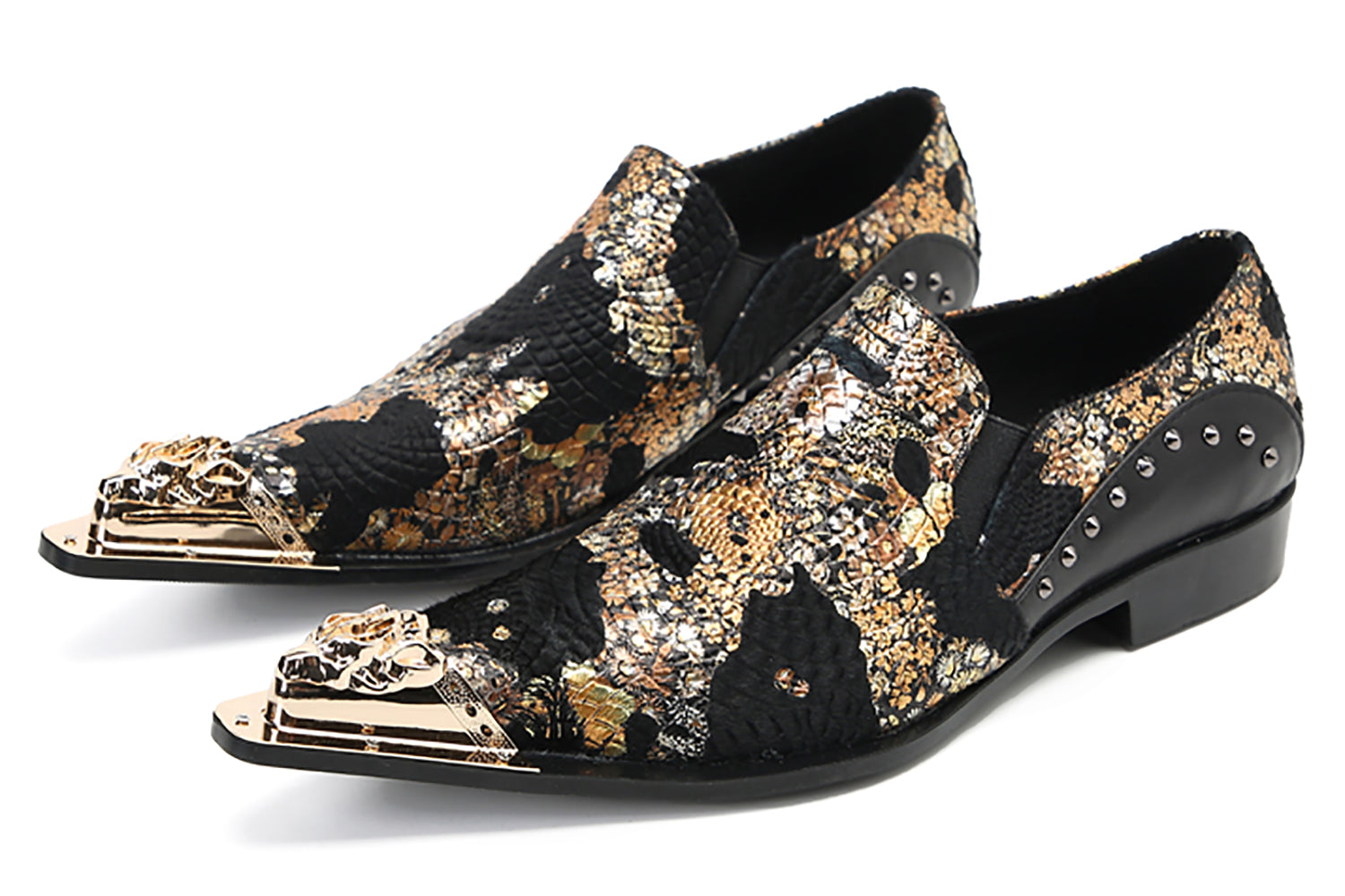 Men's Metal Tip Printed Embroidery Western Loafers