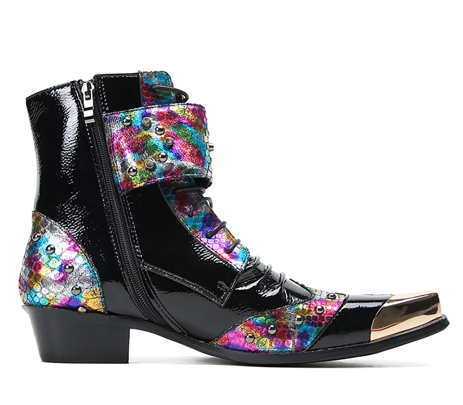 Men's Metal Square-Toe Buckle Colorful Western Boots