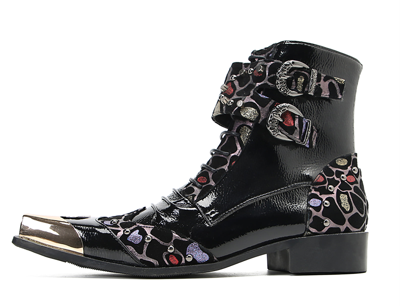 Men's Metal Square-Toe Buckle Colorful Western Boots