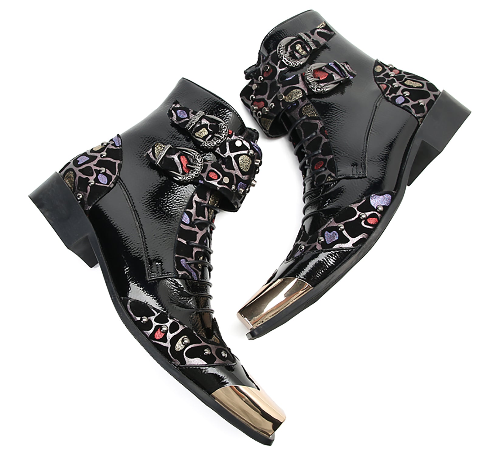 Men's Metal Square-Toe Buckle Colorful Western Boots