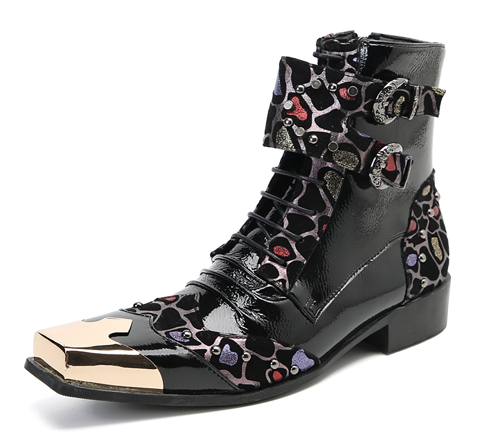 Men's Metal Square-Toe Buckle Colorful Western Boots