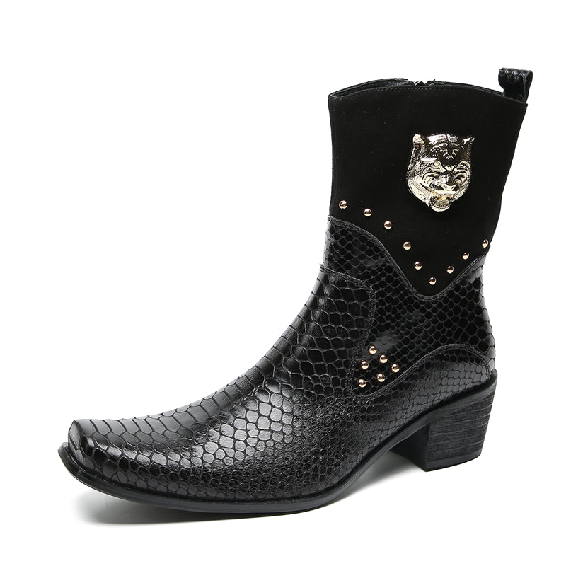 Men's Buttons Beaded High Top Western Boots