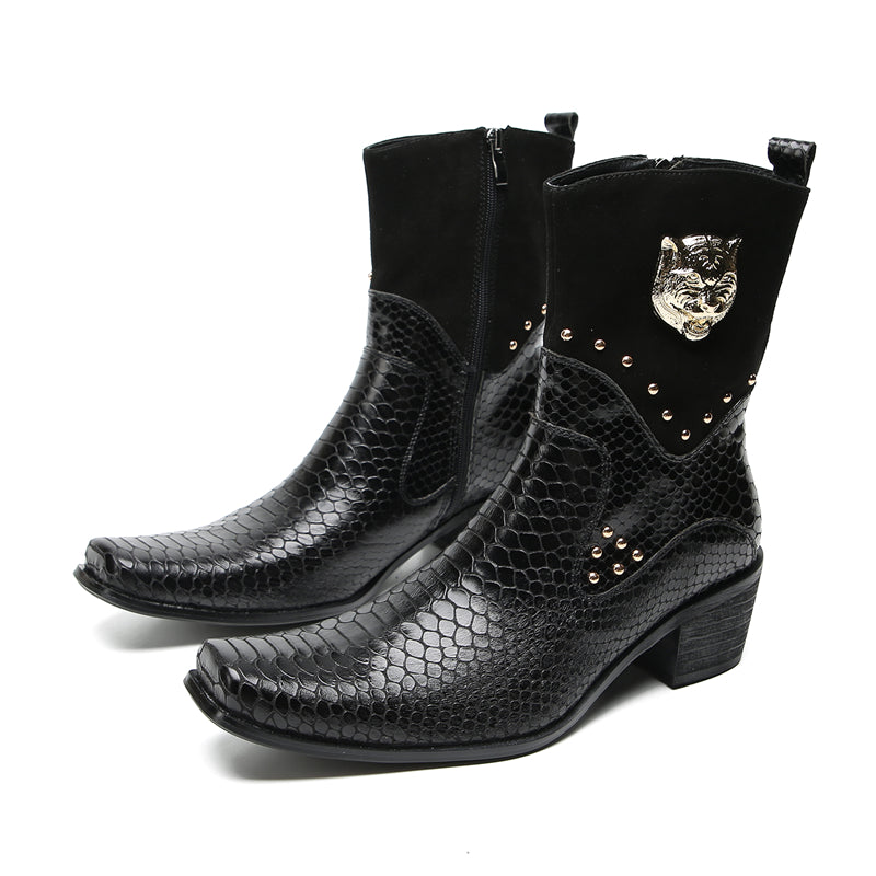Men's Buttons Beaded High Top Western Boots