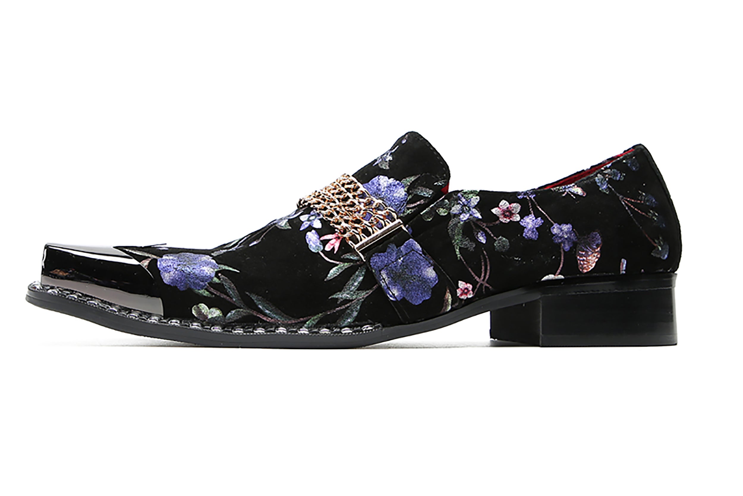 Men's Metal-Square Toe Flowers Western Penny Loafers
