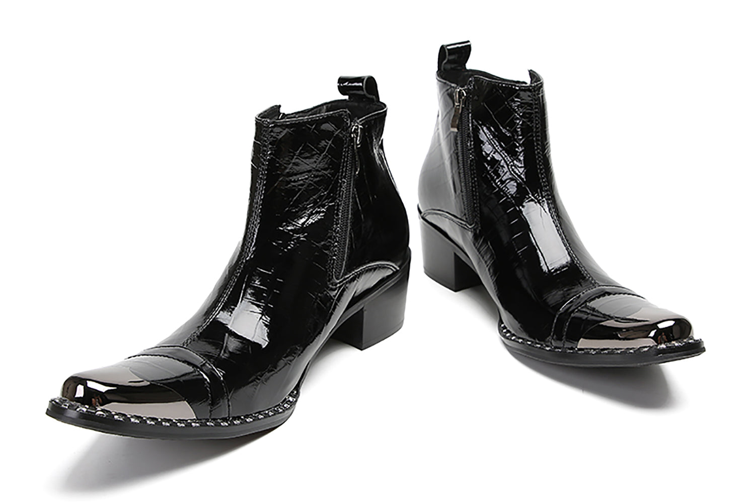 Men's Metal Toe Two-Sided Zipper Western Boots