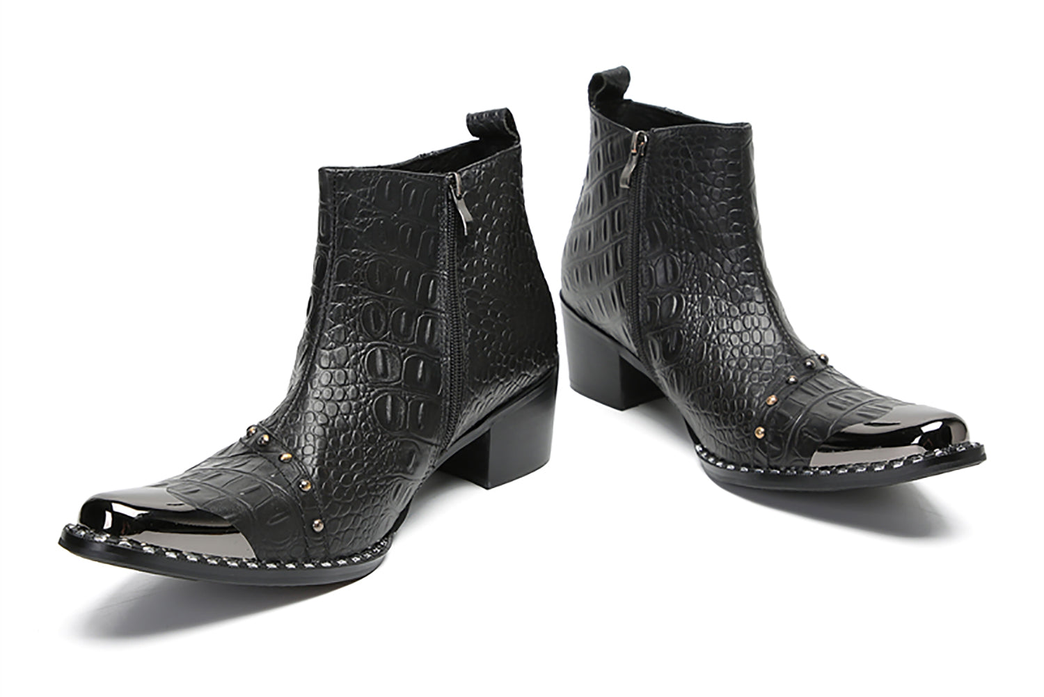 Men's Metal-Square Toe Beaded Western Boots