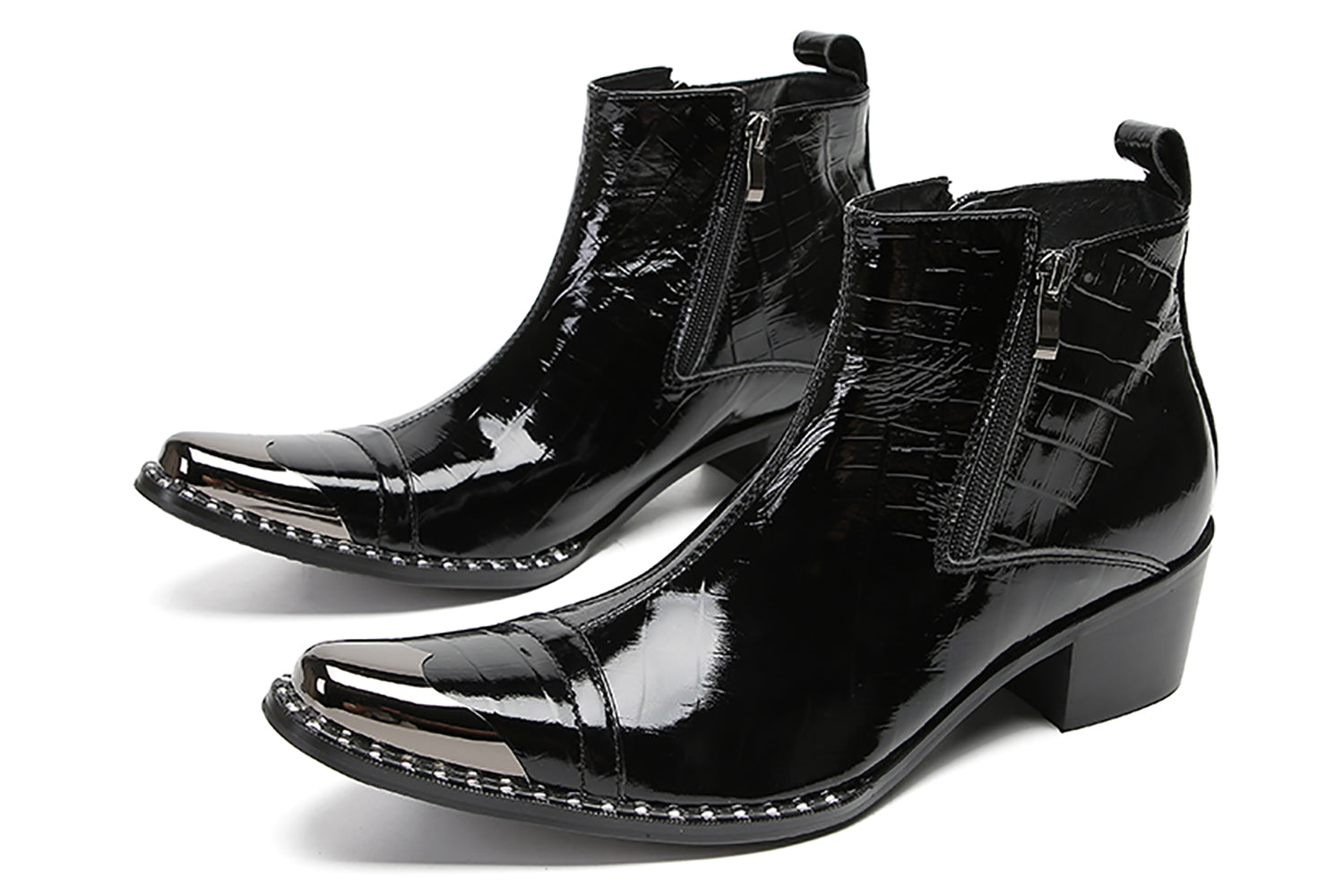 Men's Metal Toe Two-Sided Zipper Western Boots