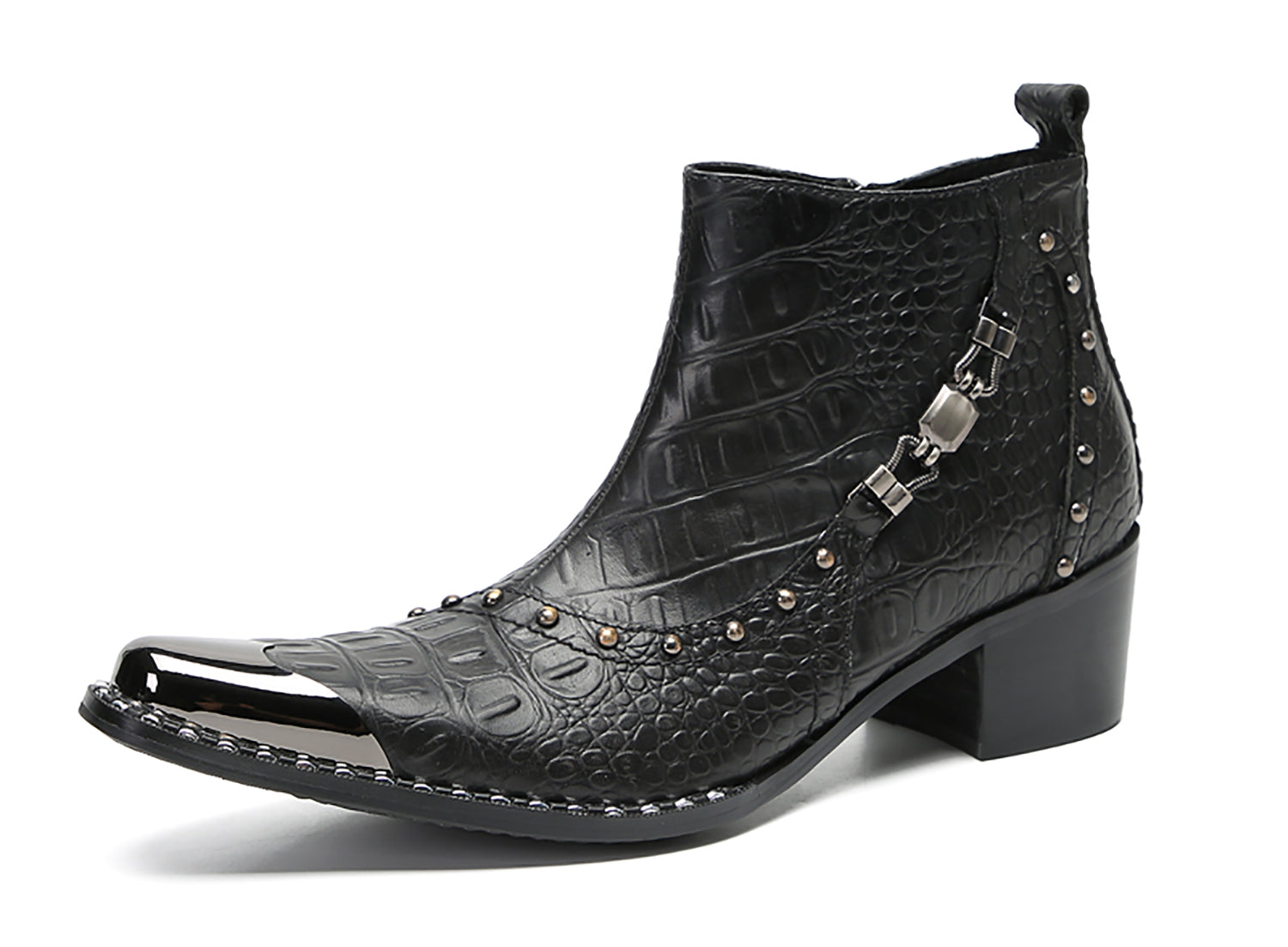 Men's Metal-Square Toe Beaded Western Boots