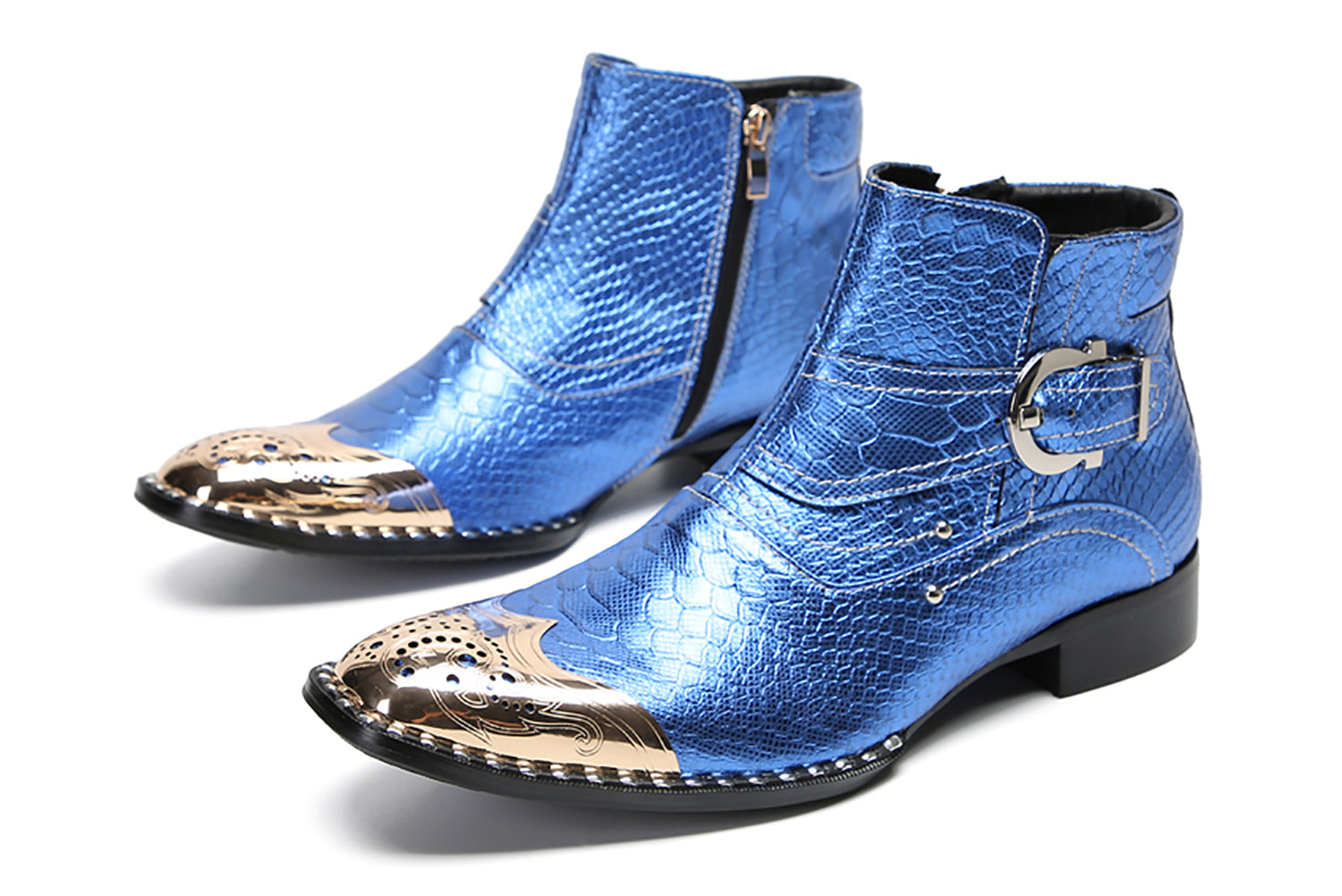 Men's Metal-Tip Toe Buttons Western Boots