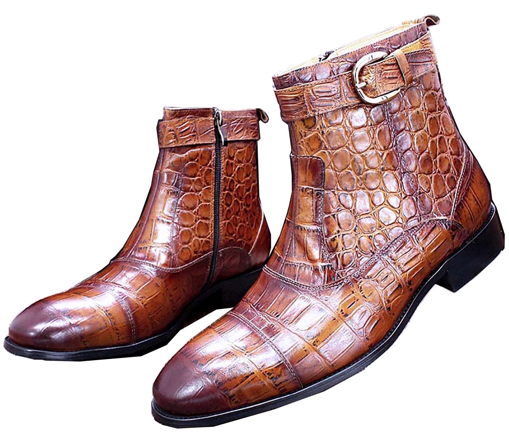 Botas de vestir Chelsea con estampado de cocodrilo hechas a mano para hombre