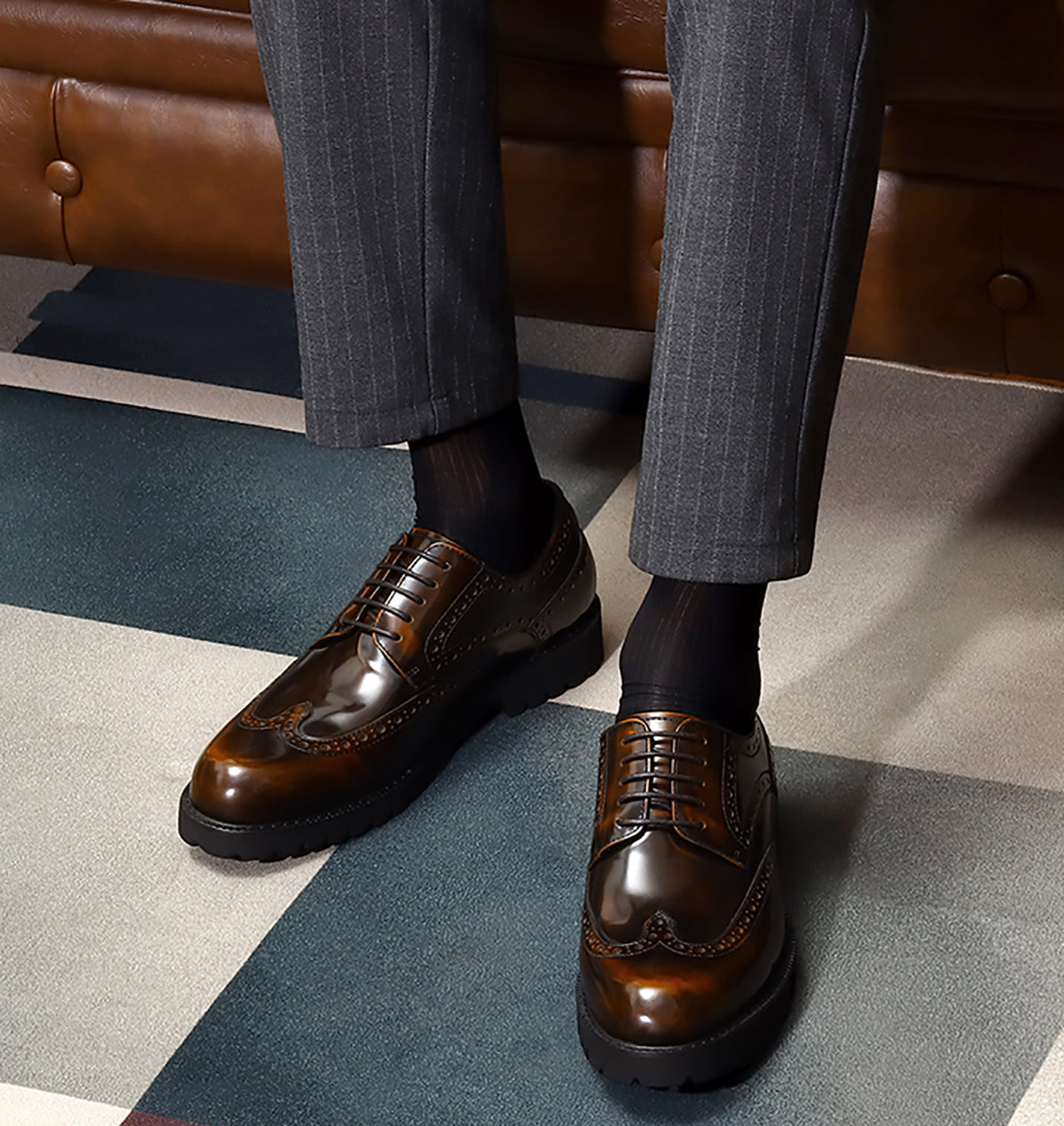 Vestido de cuero genuino para hombre Oxfords formales con puntas de ala