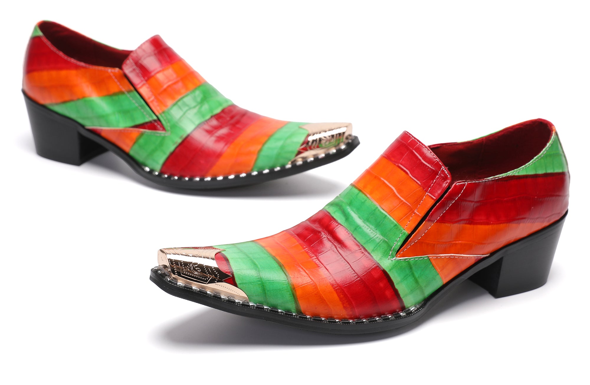Men's Metal-Tip Toe Western Colourful Penny Loafers