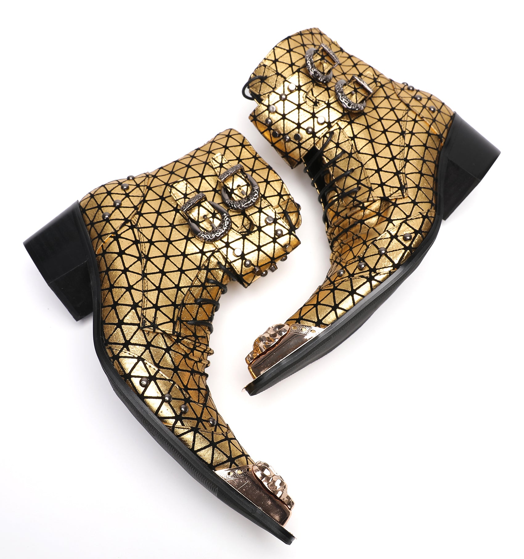 Men's Metal-Tip Toe Beads Hight Western Boots
