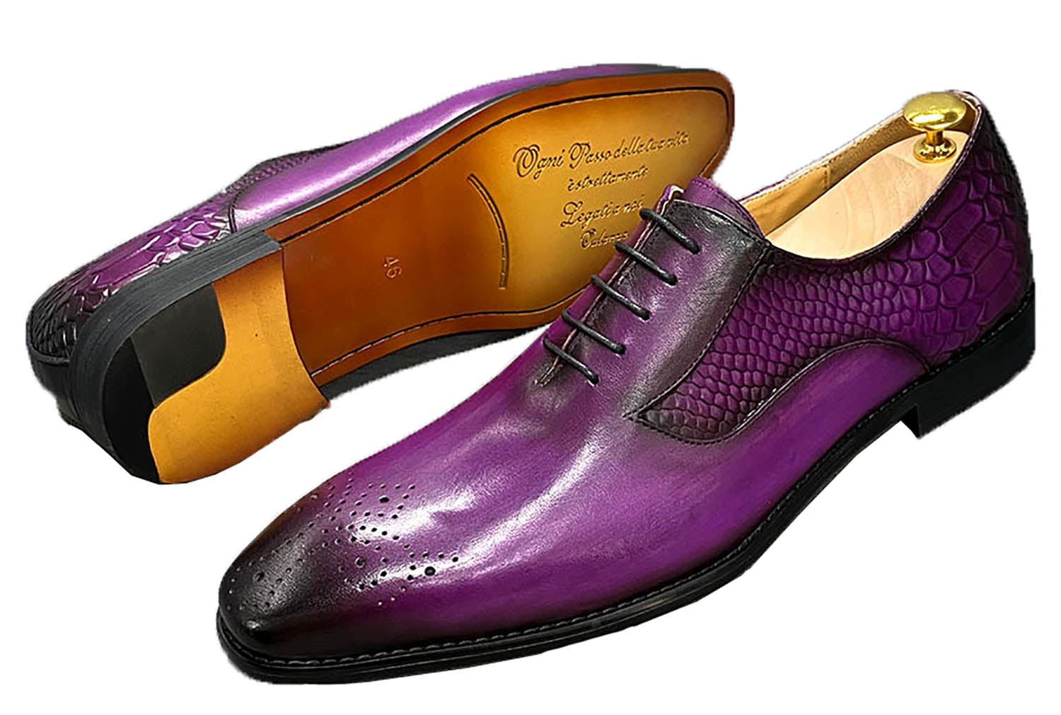 Zapatos de esmoquin Oxfords Brougues hechos a mano para hombre