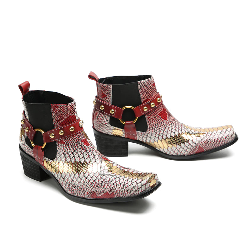 Men's Fashion Buttons Beaded Western Chelsea Boots