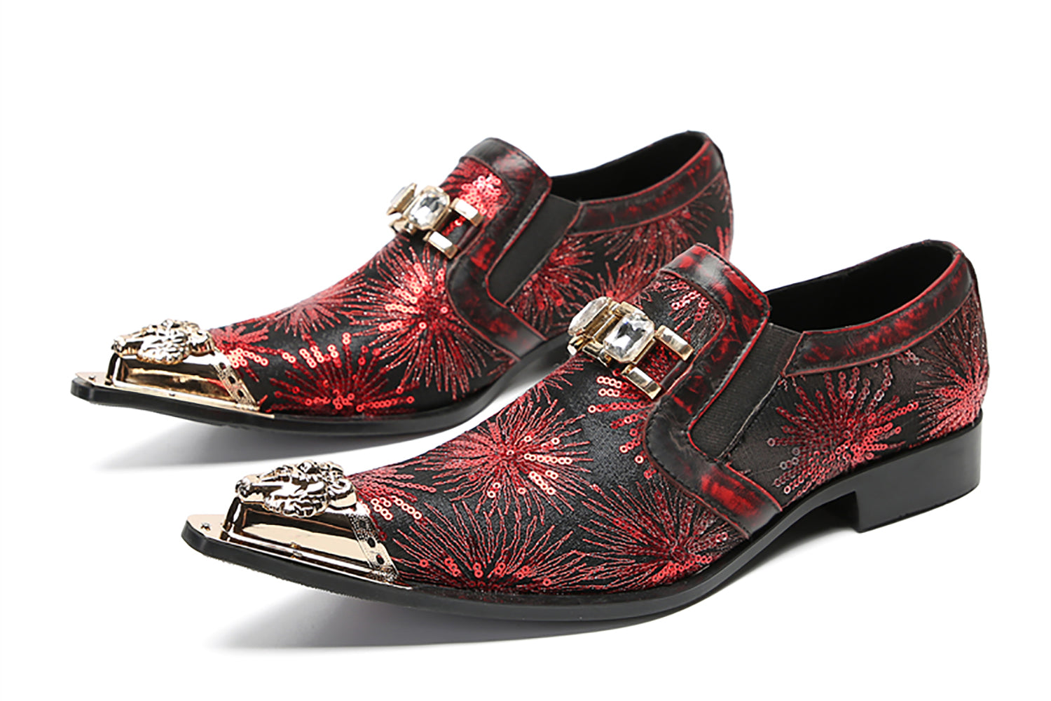 Men's Metal-Tip Toe Sequins Western Penny Loafers