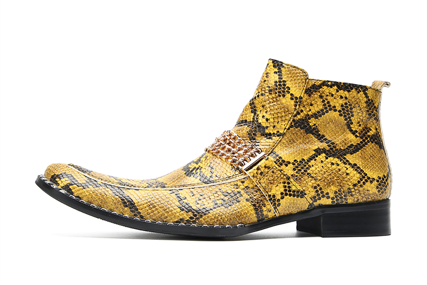 Botas occidentales con estampado de piel de serpiente y botones para hombre