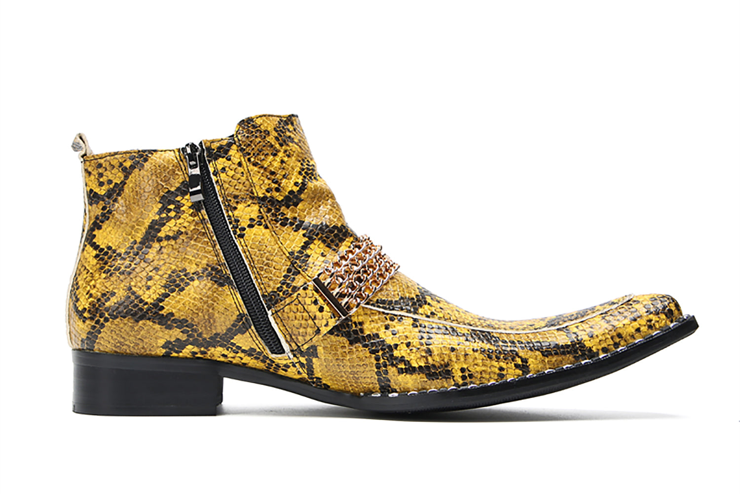 Botas occidentales con estampado de piel de serpiente y botones para hombre