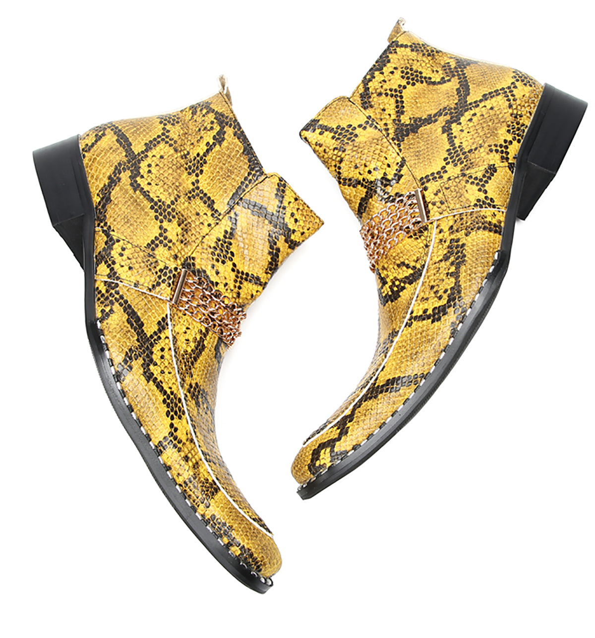 Botas occidentales con estampado de piel de serpiente y botones para hombre