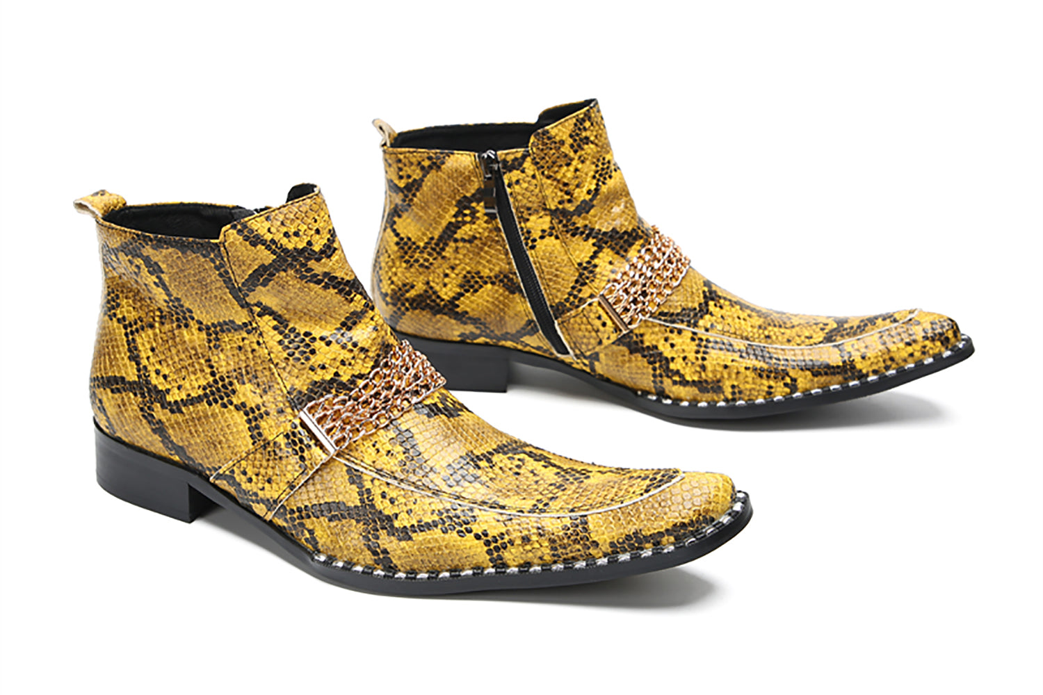 Botas occidentales con estampado de piel de serpiente y botones para hombre