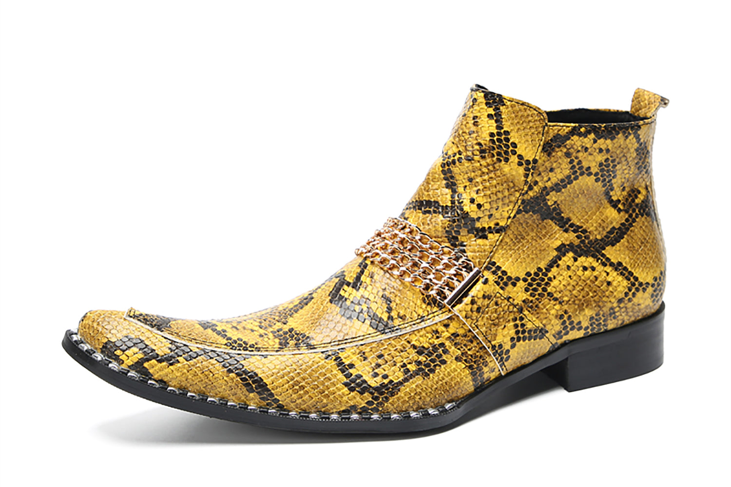 Botas occidentales con estampado de piel de serpiente y botones para hombre