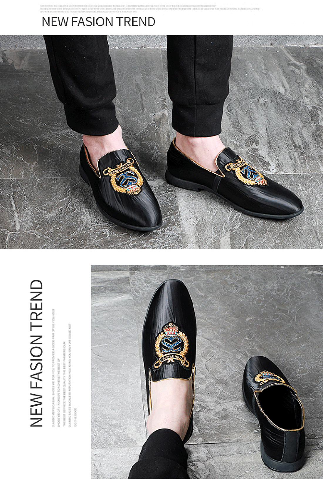 Men's Cloth Embroidery Smoking Loafers