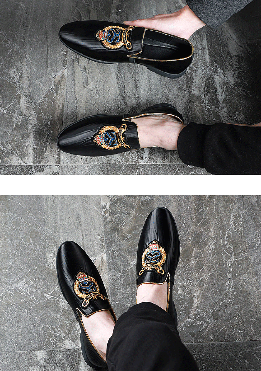 Men's Cloth Embroidery Smoking Loafers