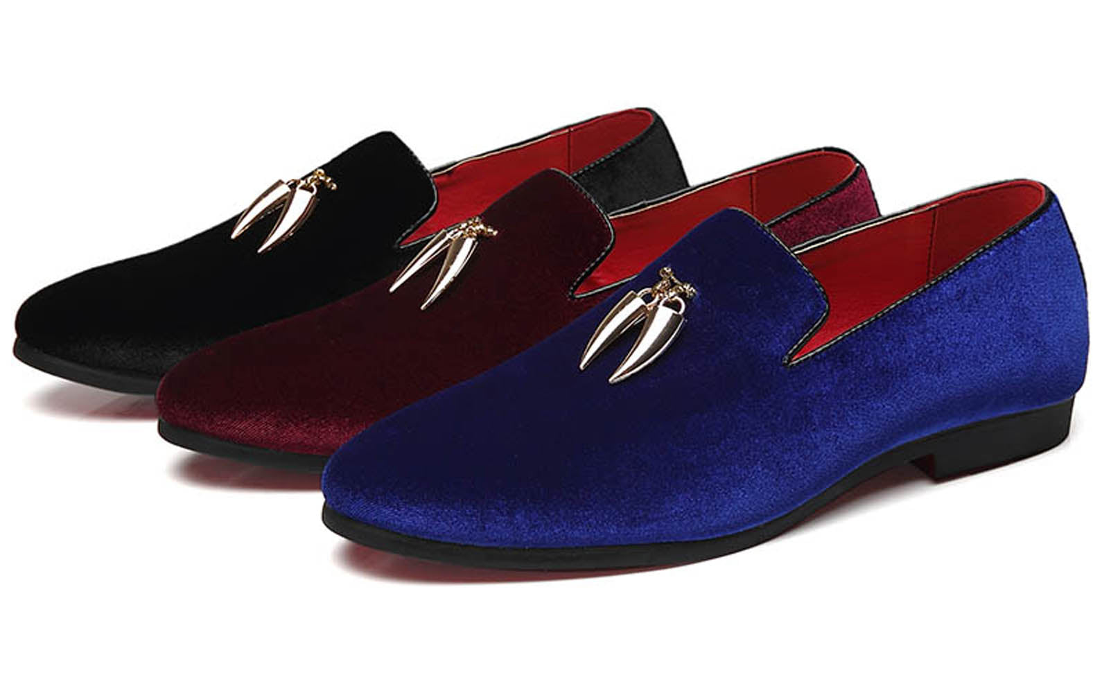 Men's Velvet Smoking Loafers Black Blue Red