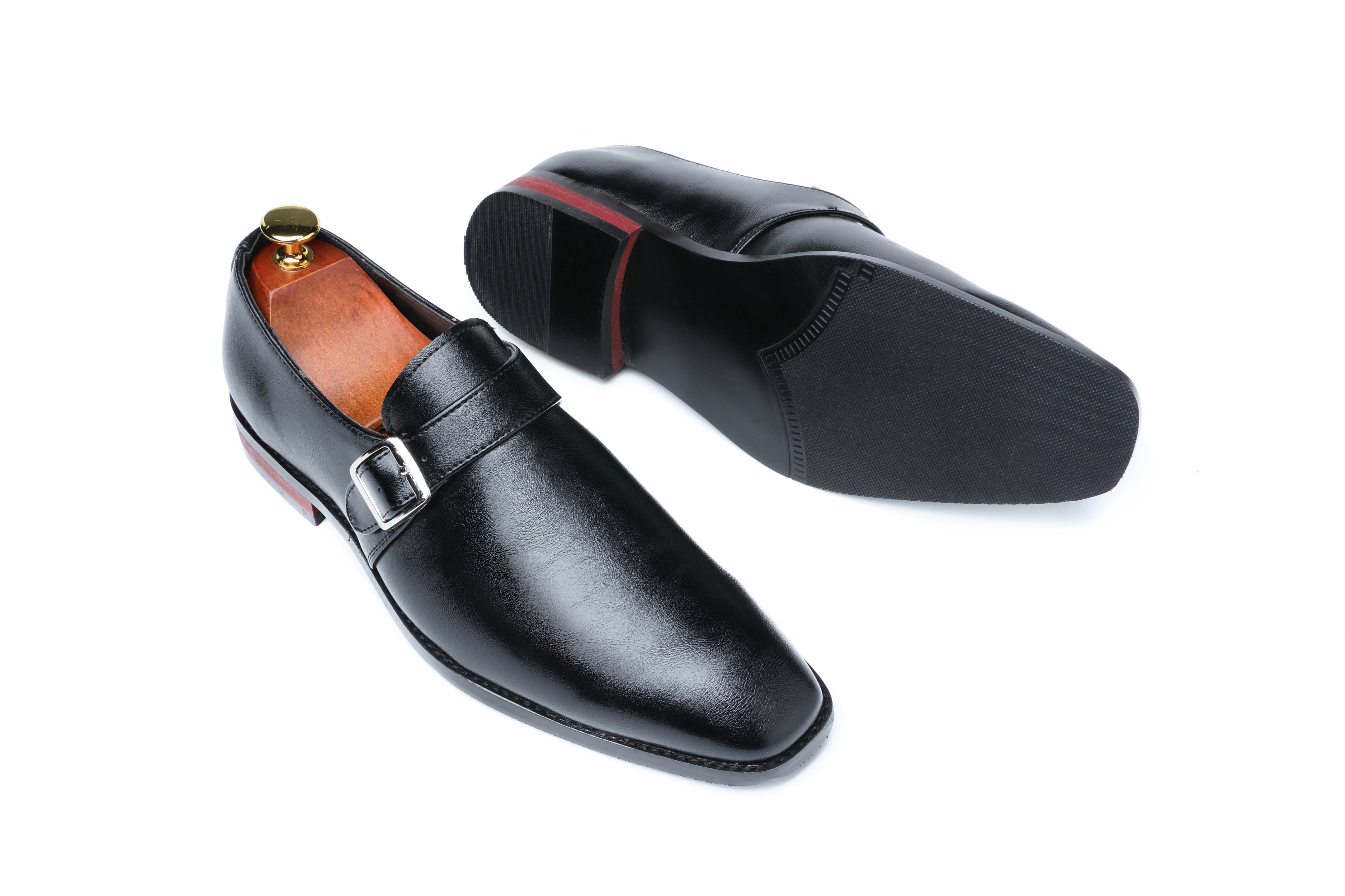 Mocasines con correa tipo monje para hombre con punta lisa