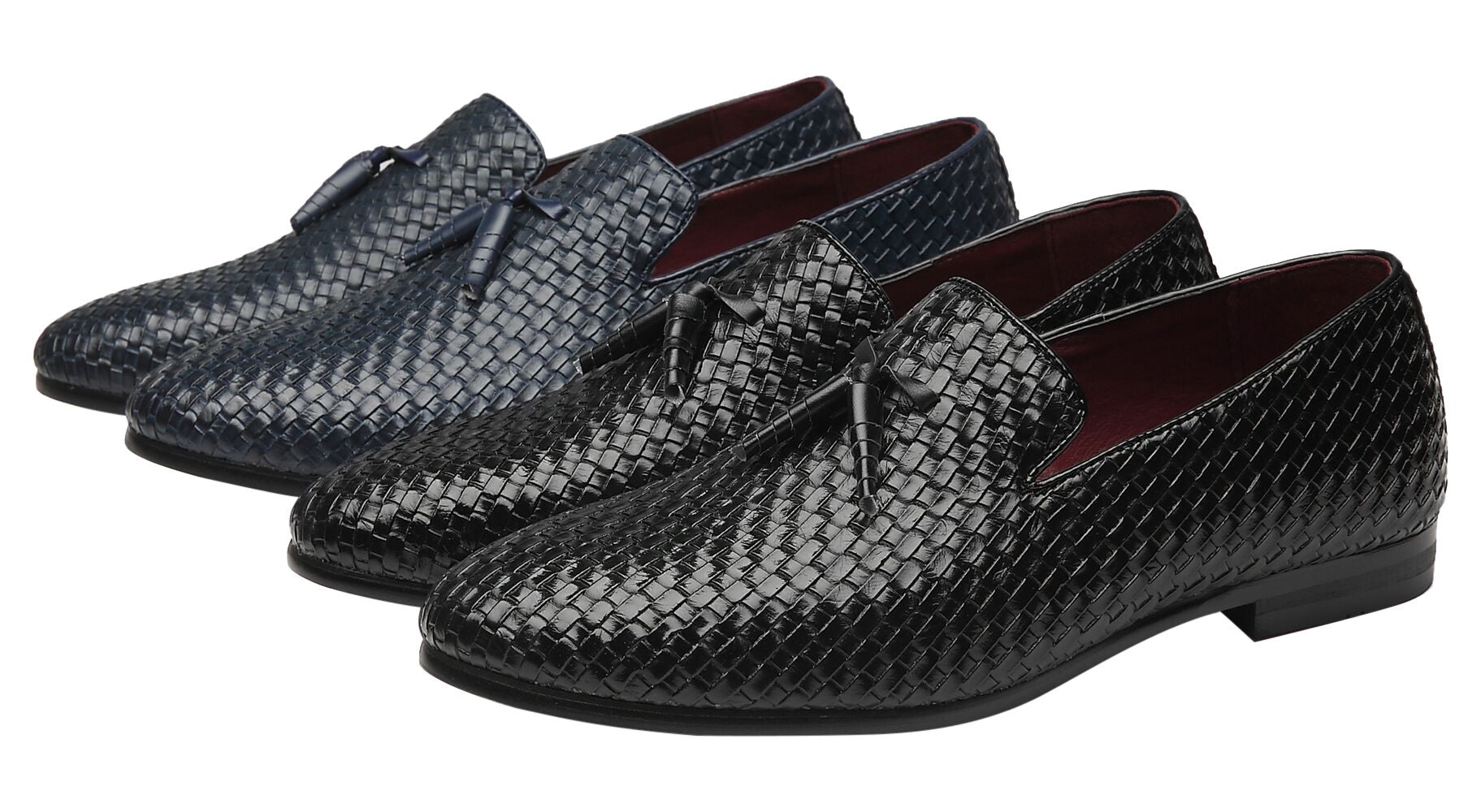 Men's Woven Tassel Loafers Black Blue Grey